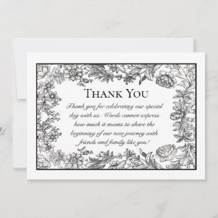 Black and White Vintage Floral Wedding Thank You Card