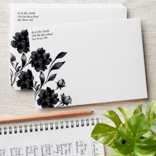 Black and white vintage flowers matching envelope