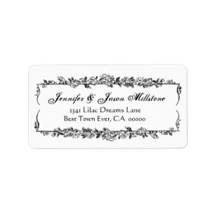 Black and White Vintage Flowers Wedding Address Label