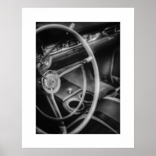 Black and White Vintage Ford Galaxie Poster Print
