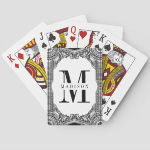 Black and White Vintage Frame Monogram Playing Cards