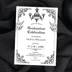 Black and white Vintage gothic arch graduation Invitation