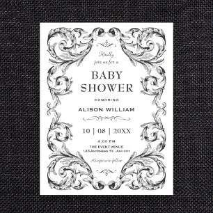 Black and white Vintage Gothic baby shower Invitation
