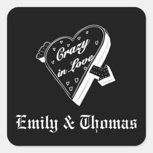 black and white vintage heart wedding sticker