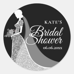 Black and White Vintage Lace Gown Bridal Shower Classic Round Sticker