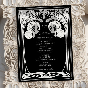 Black and White Vintage Mackintosh Trees in Bloom Invitation