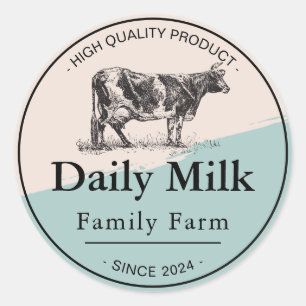Black and White Vintage Milk Family Farm Classic Round Sticker