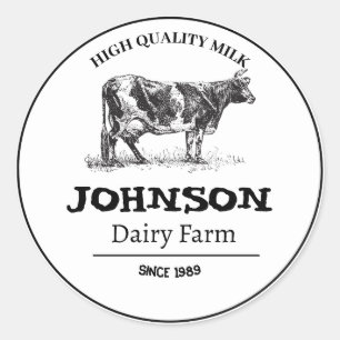 Black and White Vintage Milk Round Sticker