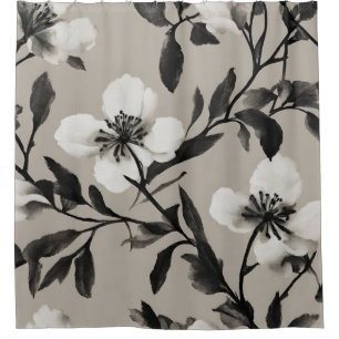 Black and White Vintage Monochrome Floral Shower Curtain