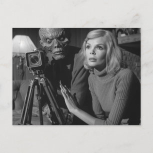 Black and White Vintage Monster Film Postcard