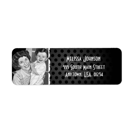 Black and White Vintage Mum and Child Baby Shower Return Address Label