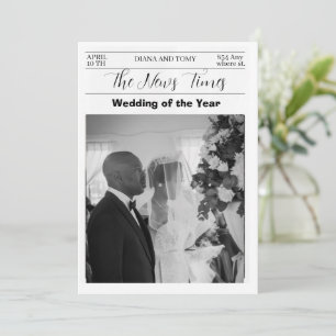 Black and White Vintage Newspaper Wedding Invitation