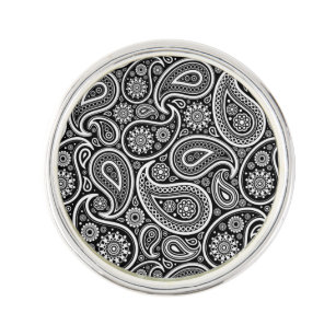 Black And White Vintage Paisley pattern Lapel Pin