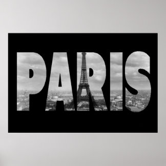 Black and White Vintage Paris and Eiffel Tower Poster