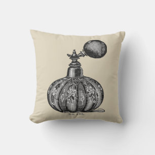 black and white vintage perfume illustration cushion