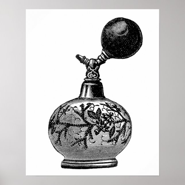 Black and white vintage perfume illustration poster (Front)