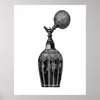 Black and white vintage perfume illustration