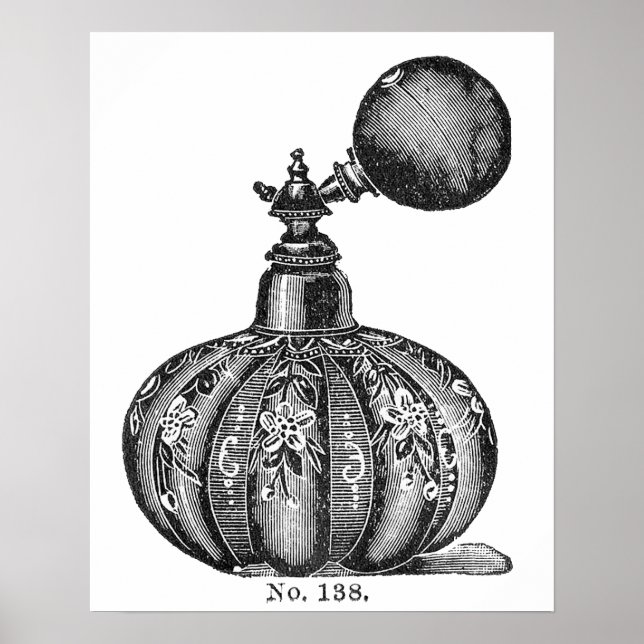 Black and white vintage perfume illustration poster (Front)