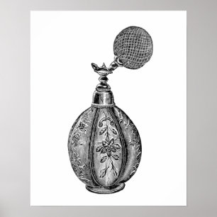 Black and white vintage perfume illustration poster