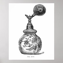 Black and white vintage perfume illustration