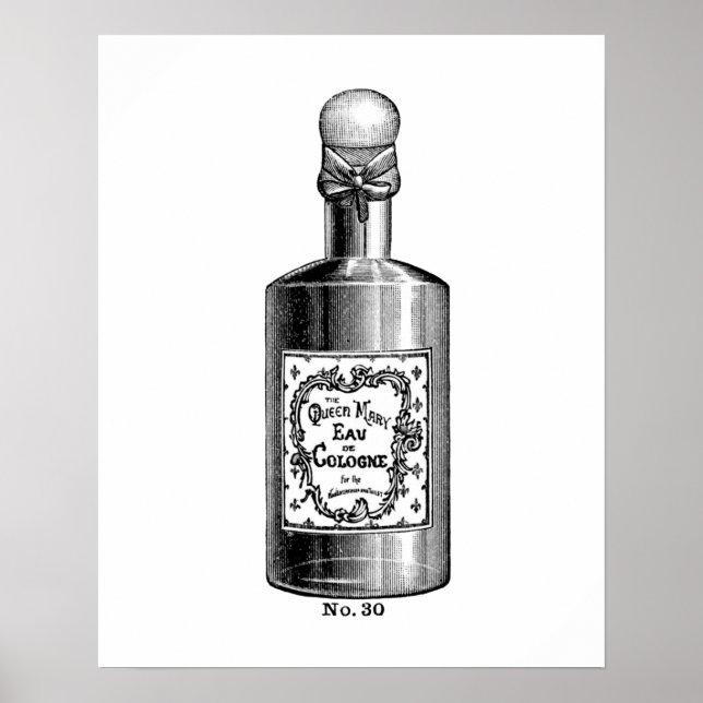 Black and white vintage perfume illustration poster (Front)