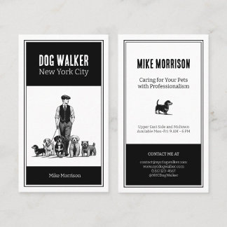 black-and-white vintage pet dog carrier business card