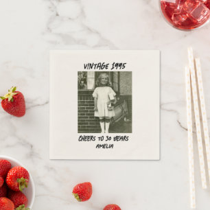 Black and white Vintage Photo Birthday Napkin