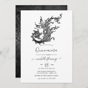 Black and White Vintage Quinceañera Invitation
