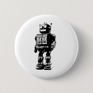 Black and White Vintage Robot 6 Cm Round Badge