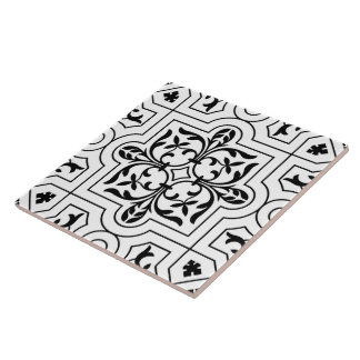 Black and White Vintage Stencil Patterned Print Tile