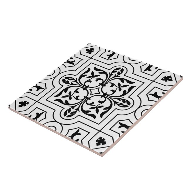 Black and White Vintage Stencil Patterned Print Tile (Side)