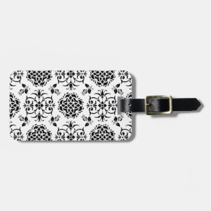 Black and White Vintage Style Damask Pattern Luggage Tag