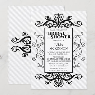 Black and White Vintage Swirls Bridal Shower Invitation