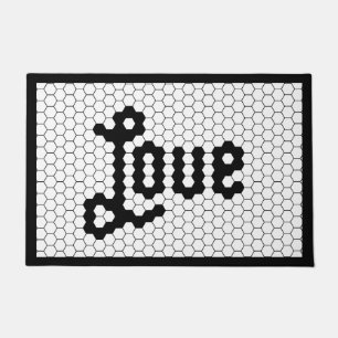 Black and White Vintage Tile Design Love Doormat