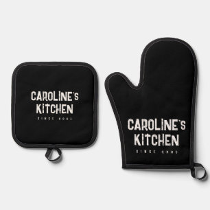 Black and White Vintage Typography Oven Mitt & Pot Holder Set
