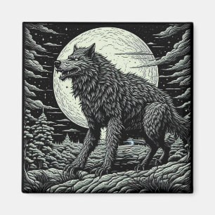 Black and white Vintage Werewolf Ai Art Magnet