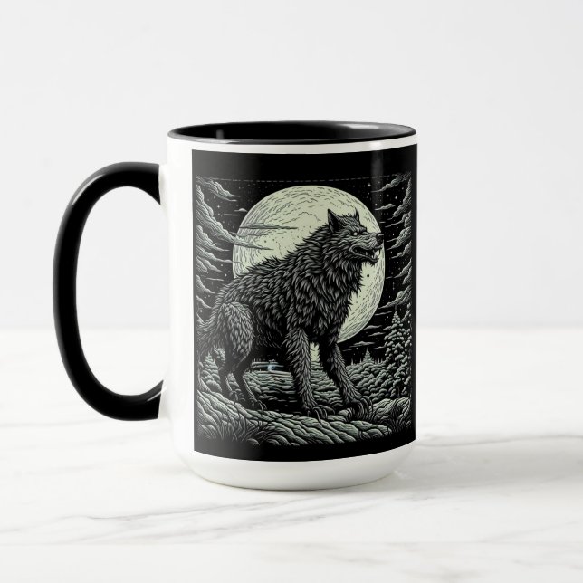 Black and white Vintage Werewolf Ai Art Mug (Left)