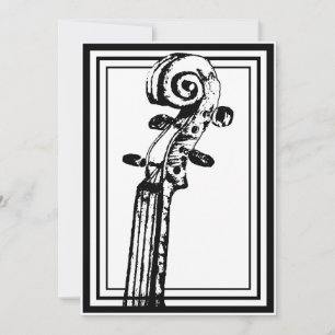 Black and White Violin Scroll with Black Outlines Invitation