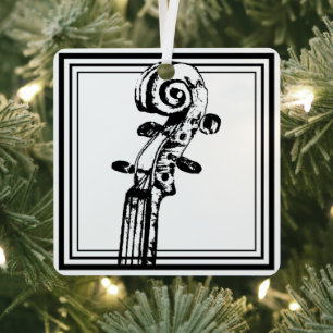 Black and White Violin Scroll with Black Outlines Metal Tree Decoration