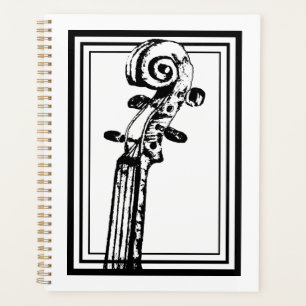Black and White Violin Scroll with Black Outlines Planner