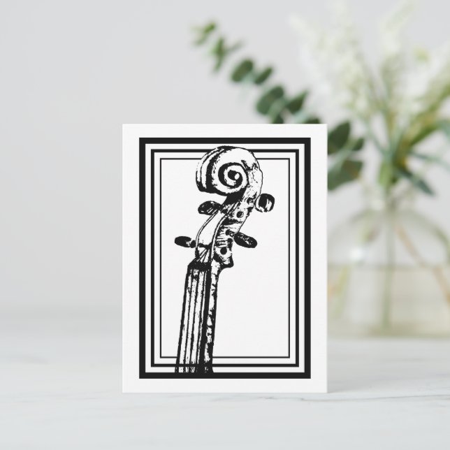 Black and White Violin Scroll with Black Outlines Postcard (Standing Front)