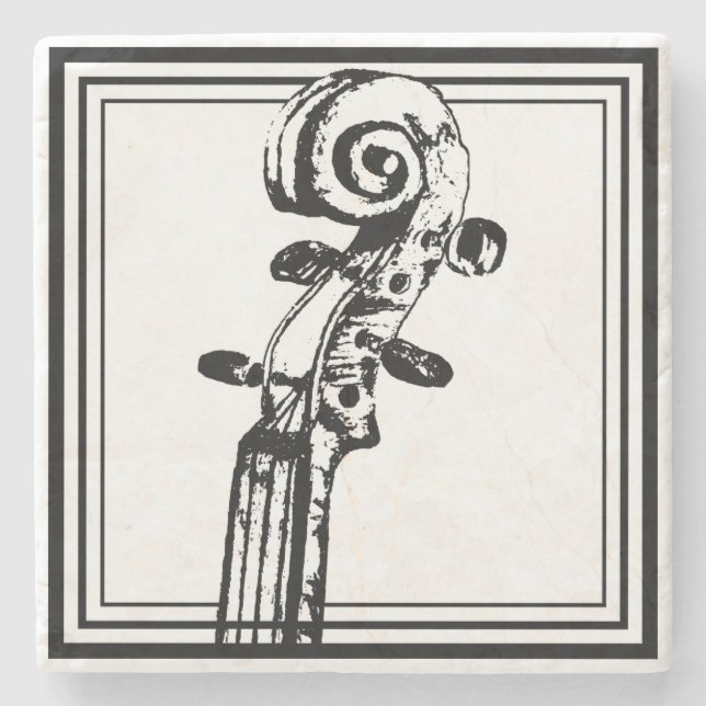Black and White Violin Scroll with Black Outlines Stone Coaster (Front)