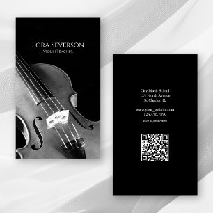 Black and White Violin Teacher Business Card