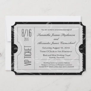 Black and White VIP Wedding Ticket Invitations