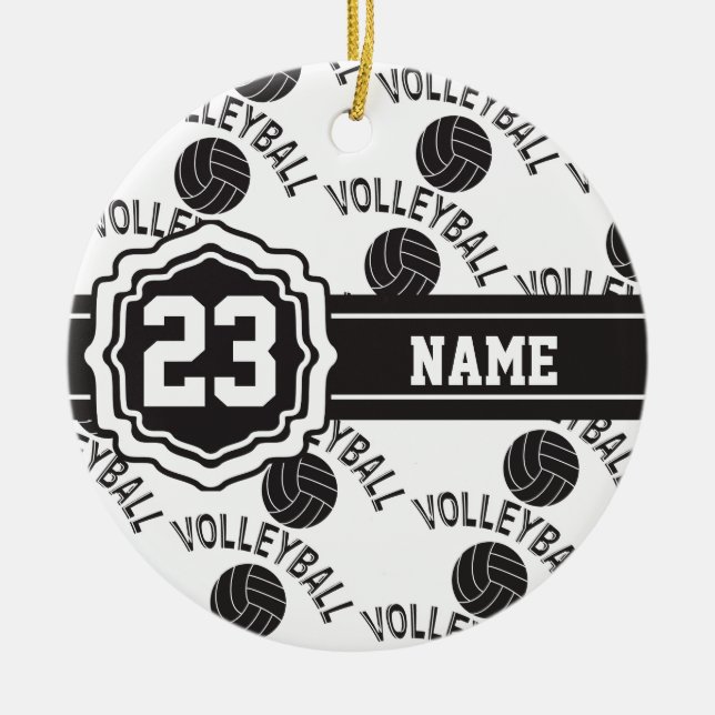 Black and White Volleyball Ceramic Tree Decoration (Front)