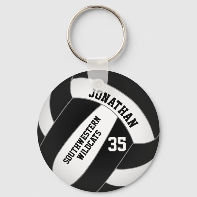 black and white volleyball team colours boys key ring (Front)
