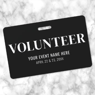 Black And White Volunteer ID Badge