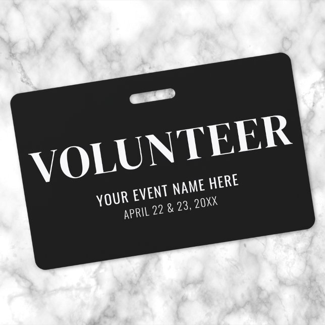 Black And White Volunteer ID Badge (Black And White Volunteer Badge)