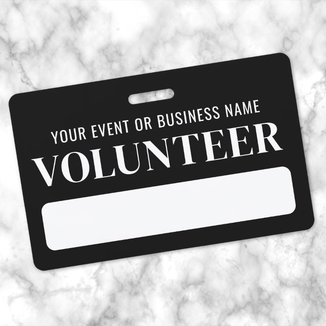 Black And White Volunteer ID Badge (Black And White Volunteer Badge)
