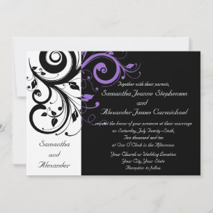 Black and White w/Purple Swirl Wedding Invitations